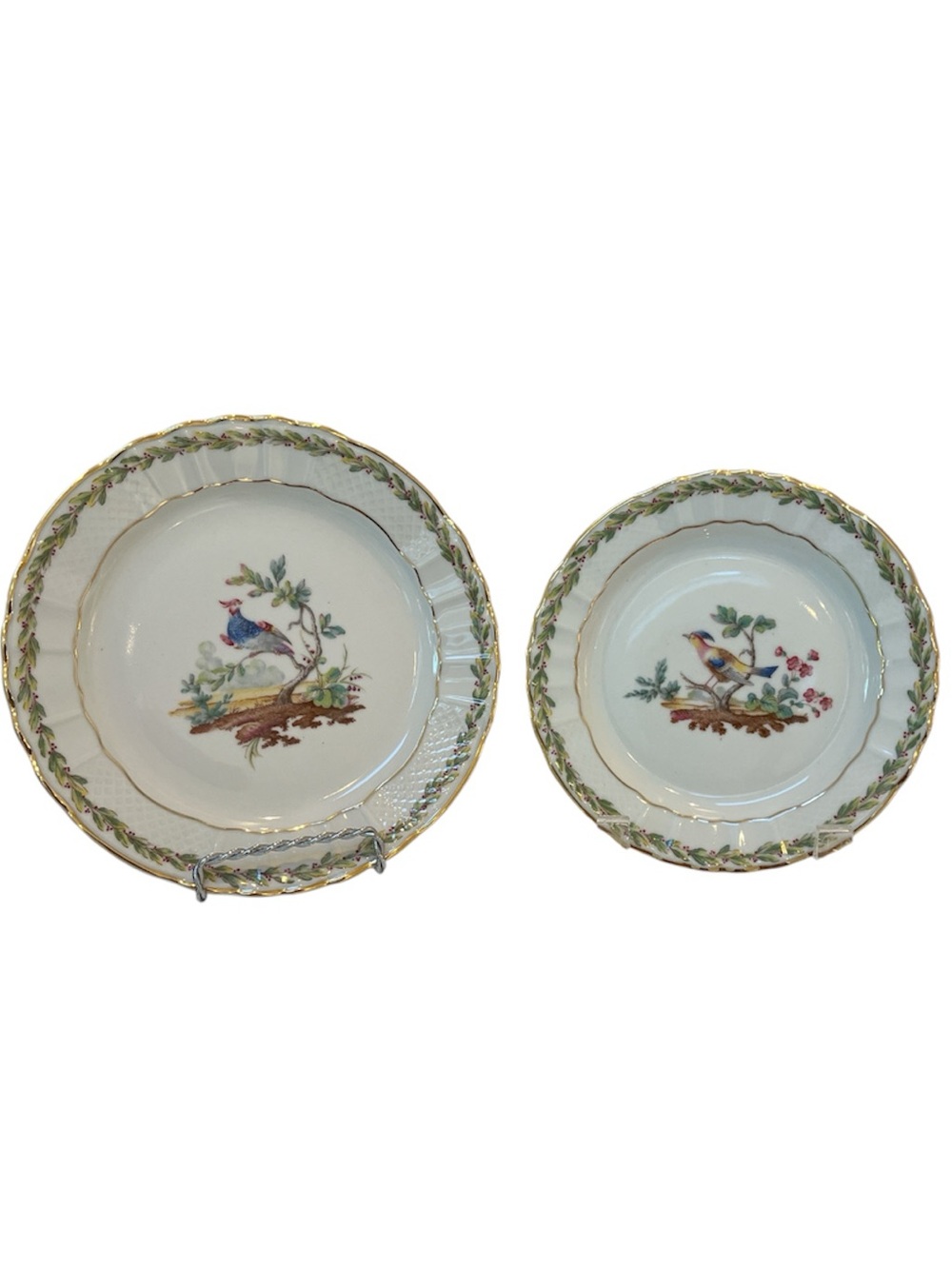 L. BERNARDAUD Limoges France Chevreuse Set of 2 Small plates with Birds Gilded
